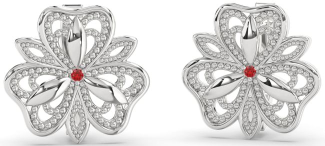 Ruby Platinum Shamrock Irish Stud Earrings