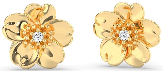 Diamond Gold Flower Stud Earrings