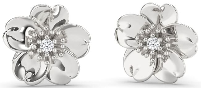 Diamond Silver Flower Stud Earrings
