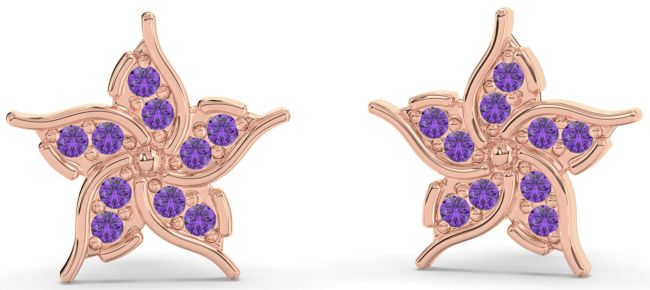Amethyst Rose Gold Silver Flower Stud Earrings