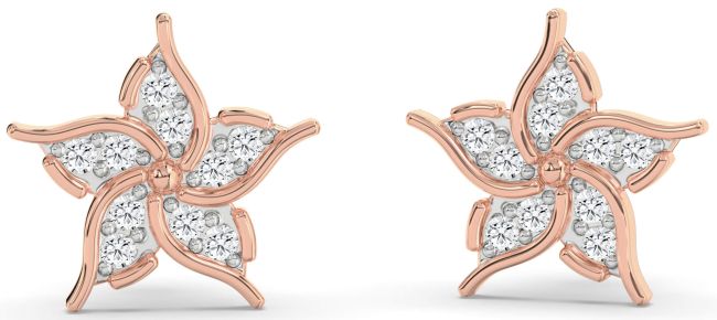 Diamond Rose Gold Flower Stud Earrings