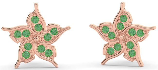 Emerald Rose Gold Silver Flower Stud Earrings