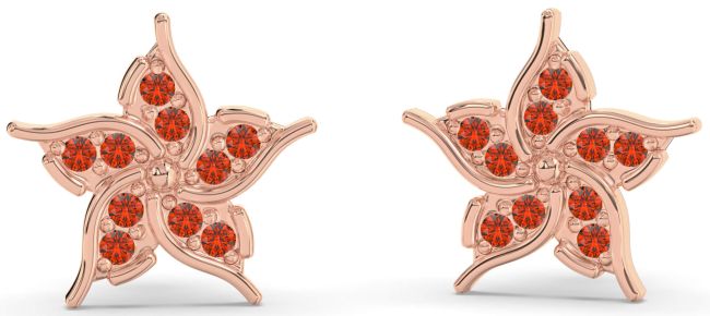 Fire Opal Rose Gold Flower Stud Earrings