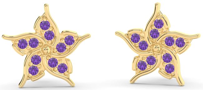 Amethyst Gold Flower Stud Earrings