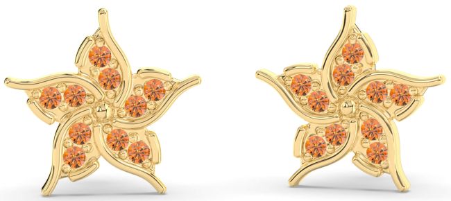 Citrine Gold Silver Flower Stud Earrings