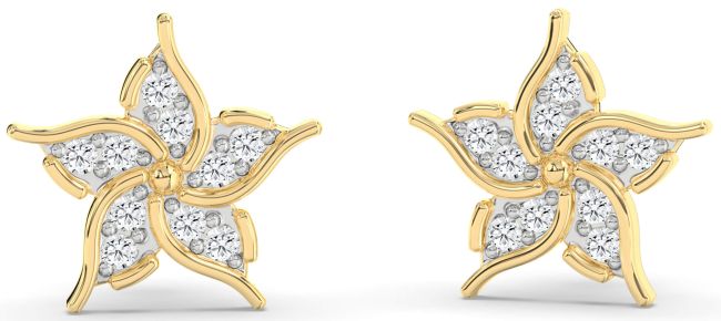Diamond Gold Silver Flower Stud Earrings