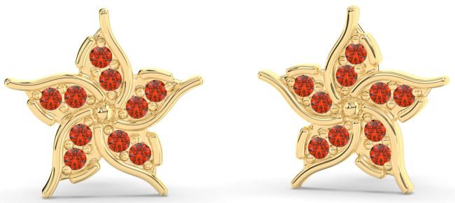 Fire Opal Gold Flower Stud Earrings