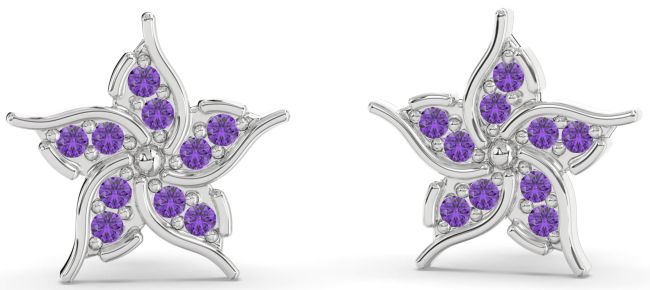 Amethyst Platinum Flower Stud Earrings