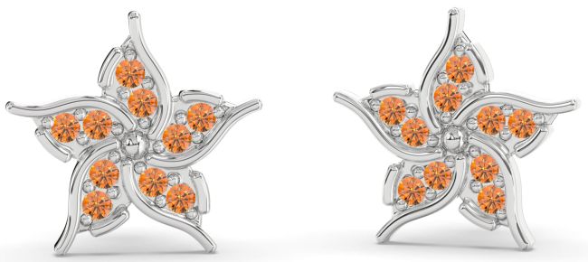 Citrine White Gold Flower Stud Earrings