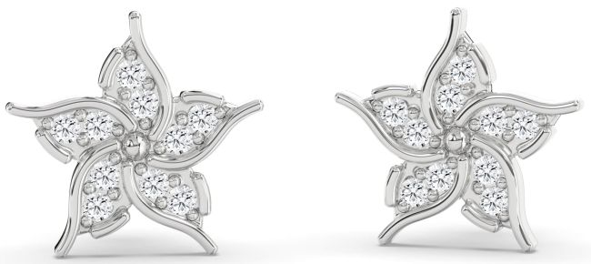 Diamond White Gold Flower Stud Earrings