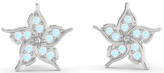 Moonstone Silver Flower Stud Earrings
