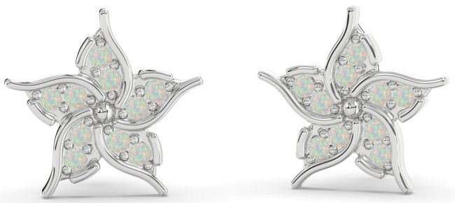 Opal Silver Flower Stud Earrings