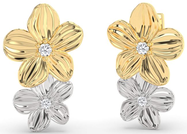 Diamond Gold Silver Flower Dangle Earrings