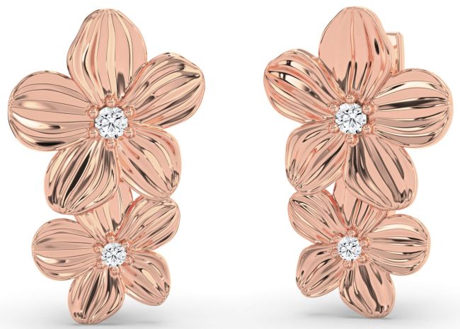 Diamond Rose Gold Silver Flower Dangle Earrings