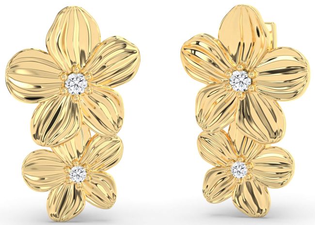 Diamond Gold Flower Dangle Earrings