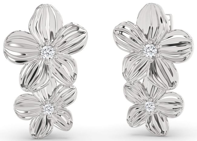 Diamond Platinum Flower Dangle Earrings