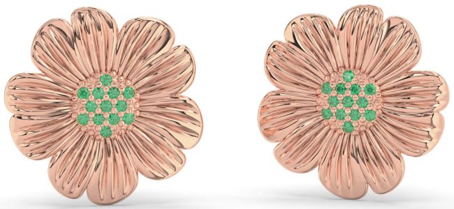 Emerald Rose Gold Flower Stud Earrings