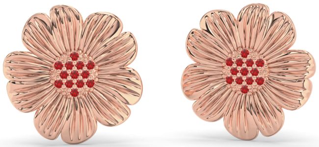 Ruby Rose Gold Flower Stud Earrings
