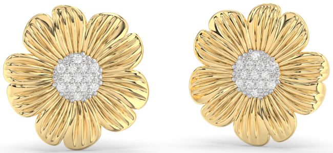 Diamond Gold Silver Flower Stud Earrings