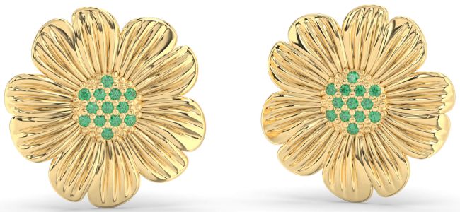 Emerald Gold Flower Stud Earrings