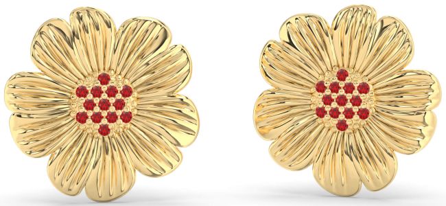 Ruby Gold Flower Stud Earrings