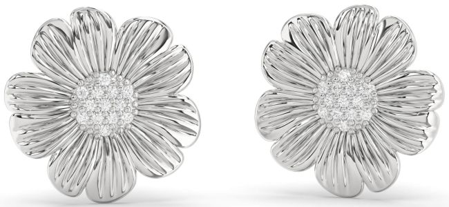 Diamond White Gold Flower Stud Earrings