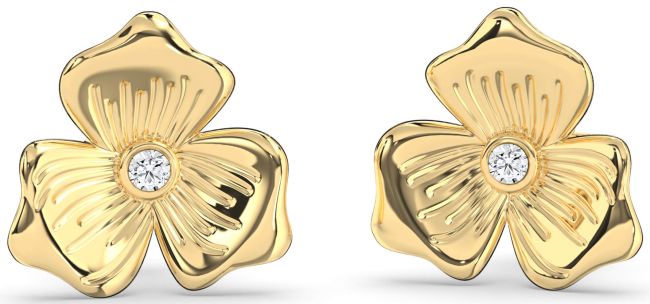 Diamond Gold Silver Flower Stud Earrings