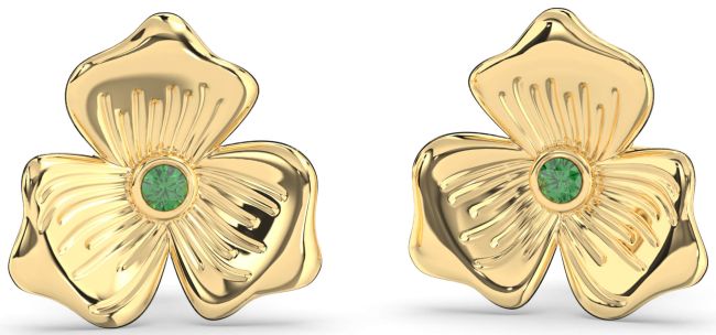 Emerald Gold Flower Stud Earrings