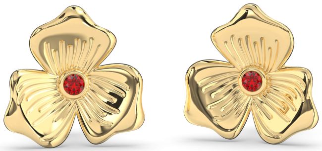 Ruby Gold Flower Stud Earrings