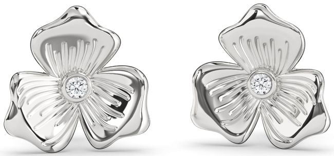 Diamond Platinum Flower Stud Earrings