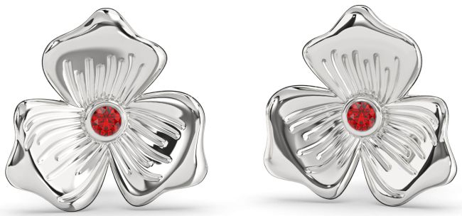 Ruby White Gold Flower Stud Earrings