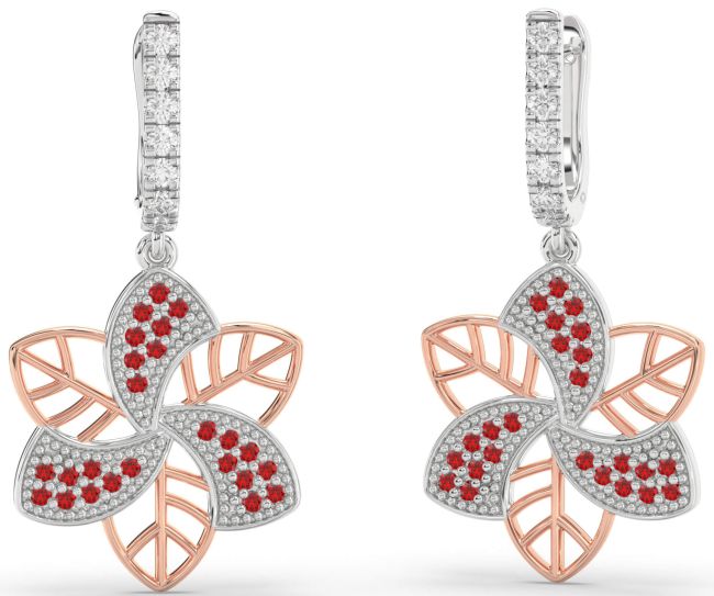 Ruby Silver & 10K Rose Gold Flower Dangle Earrings