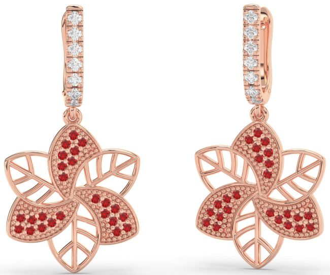 Ruby Rose Gold Silver Flower Dangle Earrings
