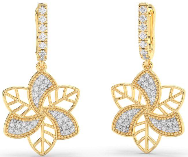 Diamond Gold Flower Dangle Earrings