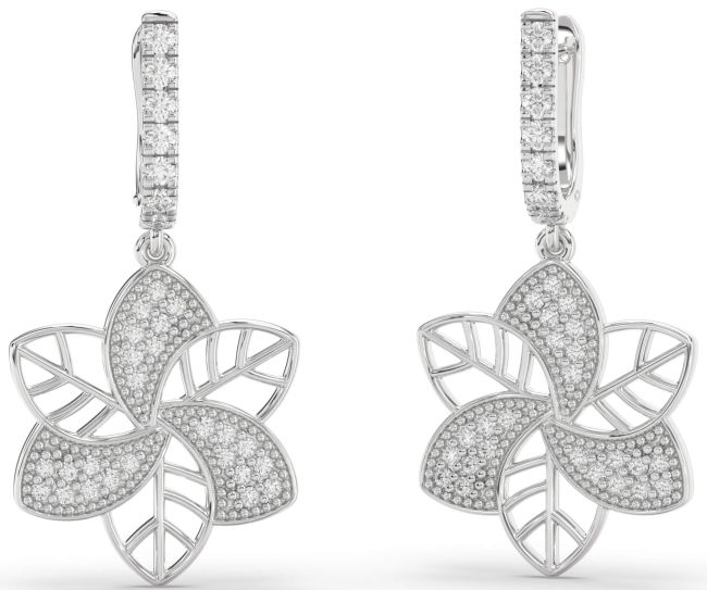 Diamond Platinum Flower Dangle Earrings