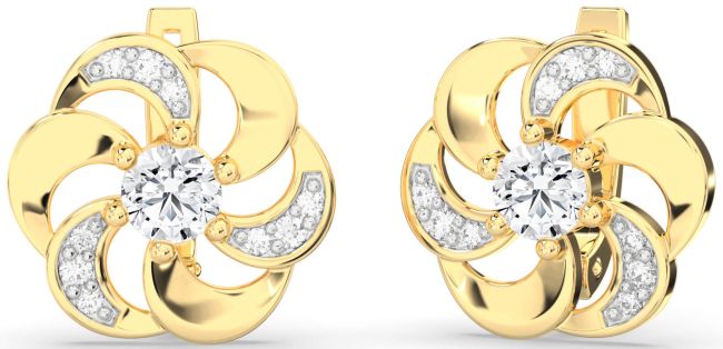 Diamond Gold Silver Flower Stud Earrings
