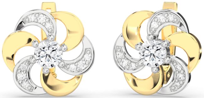 Diamond Gold Silver Flower Stud Earrings