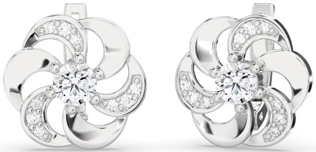 Diamond Platinum Flower Stud Earrings