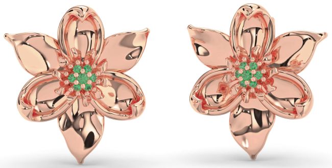 Emerald Rose Gold Silver Flower Stud Earrings