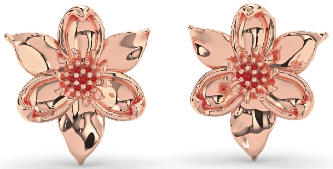 Ruby Rose Gold Flower Stud Earrings