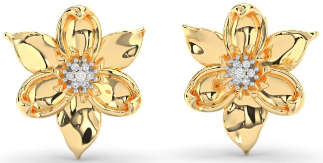 Diamond Gold Silver Flower Stud Earrings