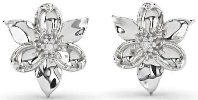 Diamond Platinum Flower Stud Earrings