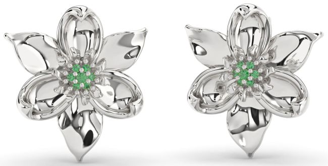 Emerald White Gold Flower Stud Earrings