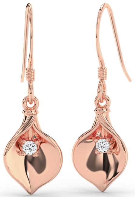 Diamond Rose Gold Silver Flower Dangle Earrings