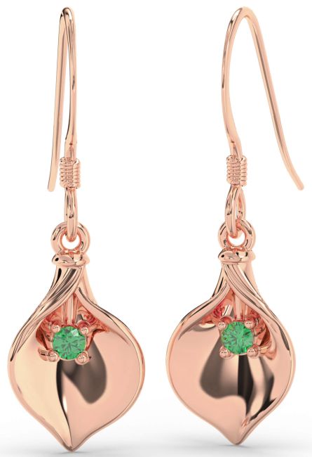 Emerald Rose Gold Flower Dangle Earrings