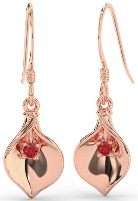Ruby Rose Gold Silver Flower Dangle Earrings