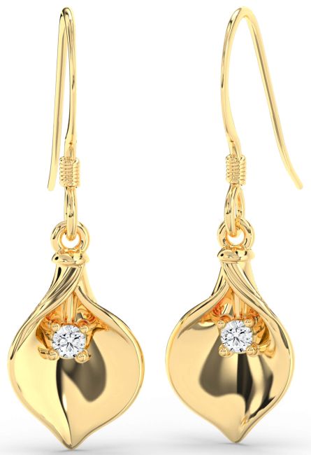 Diamond Gold Silver Flower Dangle Earrings