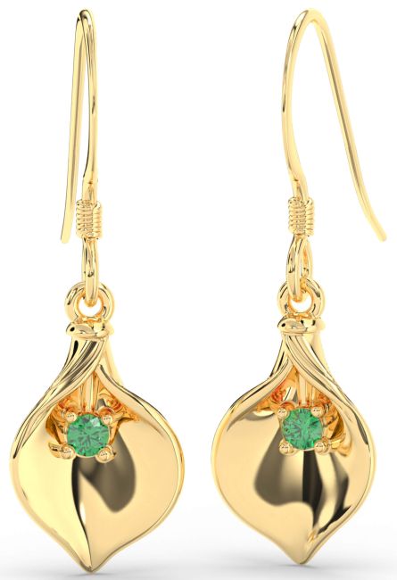 Emerald Gold Silver Flower Dangle Earrings