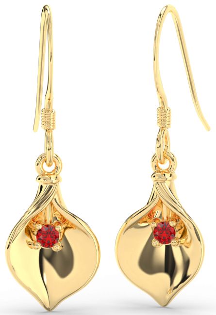 Ruby Gold Silver Flower Dangle Earrings