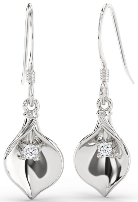 Diamond Platinum Flower Dangle Earrings